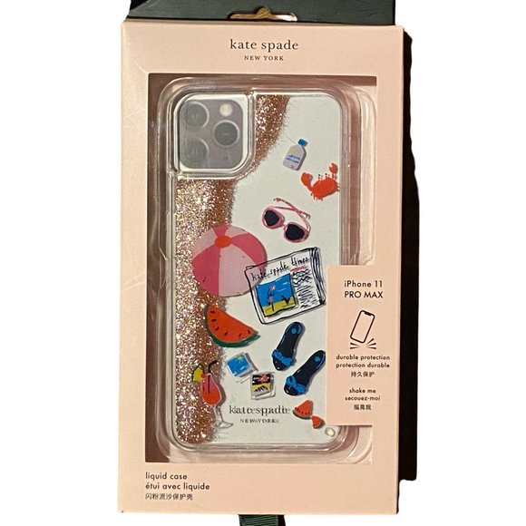 Kate Spade iPhone Case 11 Pro Max Pool Party Liquid Glitter Beach NIB